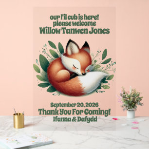 Cute Fox Asleep in Leaves Baby Shower Welcome Acrylic Sign