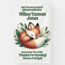Cute Fox Asleep in Leaves Baby Shower Welcome