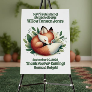 Cute Fox Asleep in Leaves Baby Shower Welcome Foam Board