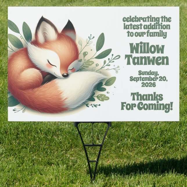 Cute Fox Asleep in Leaves Baby Shower Welcome Sign (Insitu)