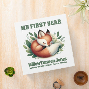 Cute Fox Asleep in Leaves Baby's 1st Year 3 Ring Binder