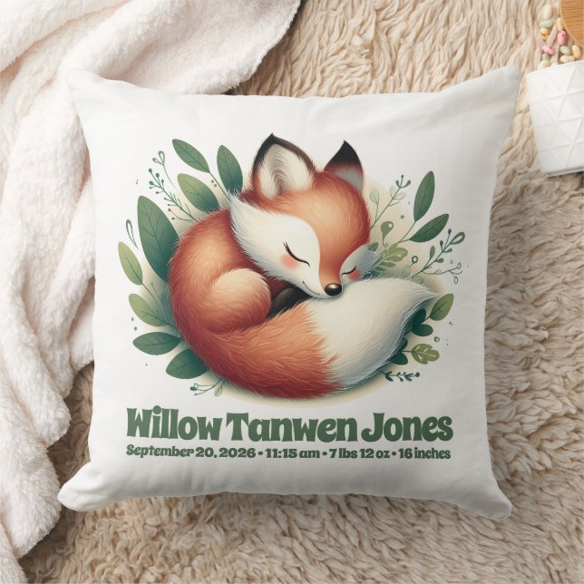 Cute Fox Asleep in Leaves Natal Throw Pillow (Blanket)