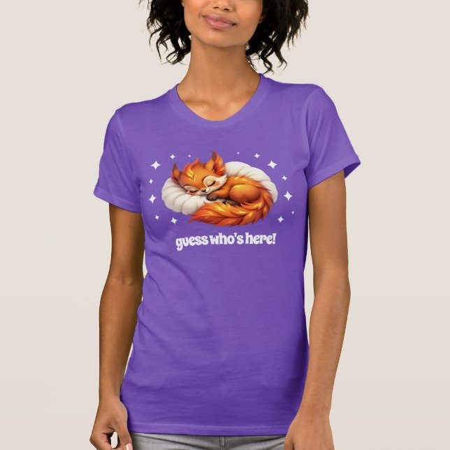 Cute Fox Asleep in Starry Sky Baby Shower T-Shirt (Front)