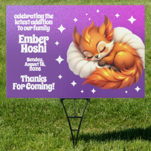Cute Fox Asleep in Starry Sky Baby Shower Welcome Sign