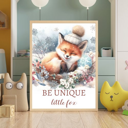 Cute fox Baby Boy Nursery Woodland watercolor  Poster