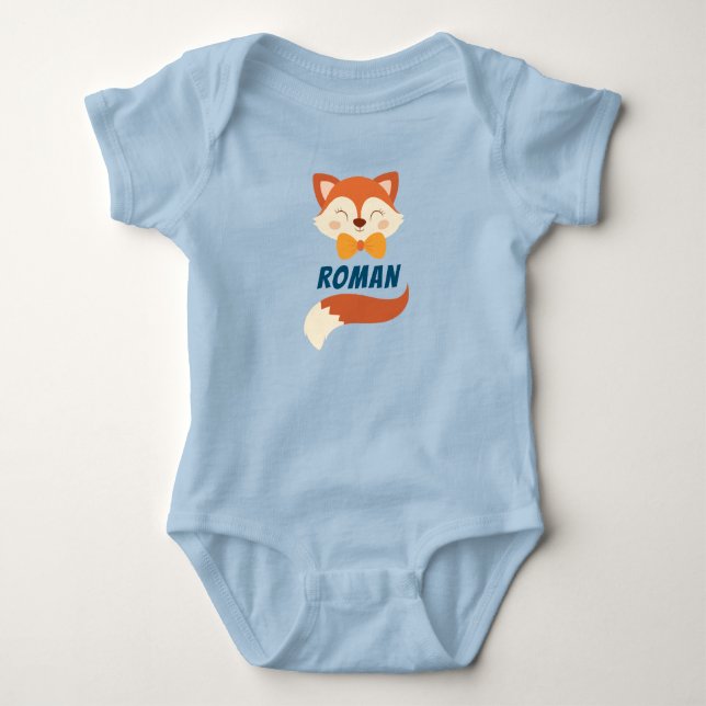 Cute Fox Baby Boy Running The Show Blue T-Shirt Baby Bodysuit (Front)