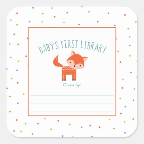 Cute Fox Baby Shower bookplate books for baby Square Sticker
