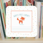 Cute Fox Baby Shower bookplate, books for baby Square Sticker<br><div class="desc">Adorable little fox with confetti dots make a cheery little library sticker.  Other animals available.  Please contact the seller for special requests.</div>