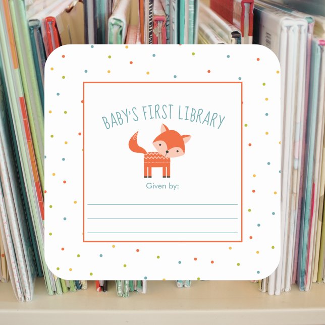 Cute Fox Baby Shower bookplate, books for baby Square Sticker (Creator Uploaded)