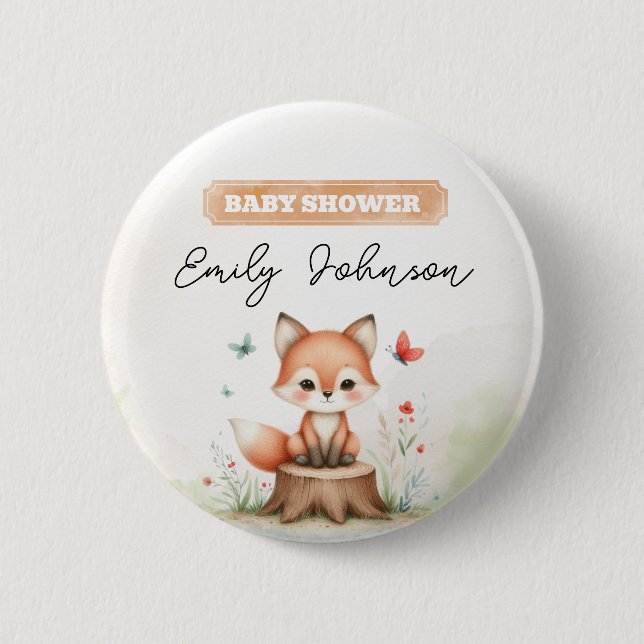 Cute fox baby shower  button (Front)