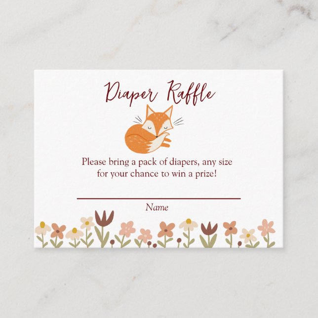 Cute Fox Baby Shower Diaper Raffle  Enclosure Card (Front)