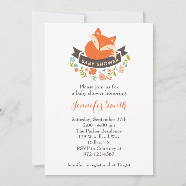 Cute Fox Baby Shower Invitation (Front)