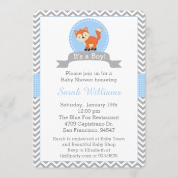 Cute Fox Baby Shower Invitation In Blue And Gray by eventfulcards at Zazzle