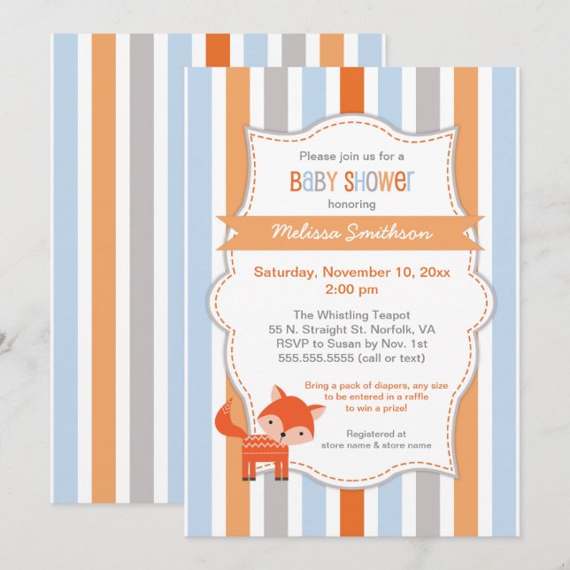 Cute Fox baby shower invitation, neutral gender Invitation (Front/Back)