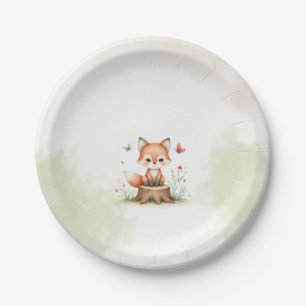 Cute fox baby shower paper plates