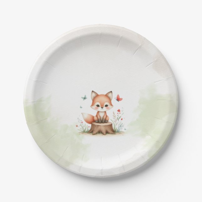 Cute fox baby shower  paper plates (Front)