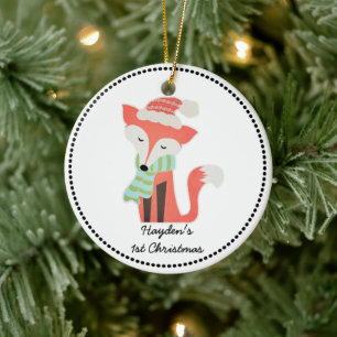 Cute Fox Baby's Christmas Winter Woodland Rustic Ceramic Ornament