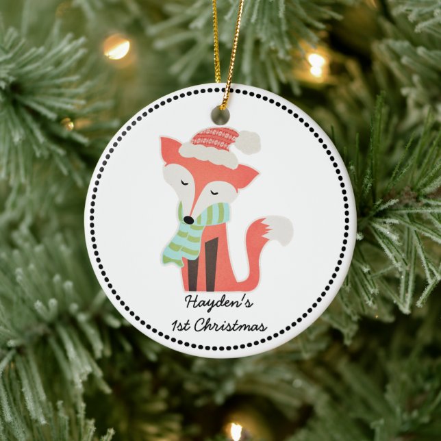 Cute Fox Baby's Christmas Winter Woodland Rustic Ceramic Ornament (Tree)