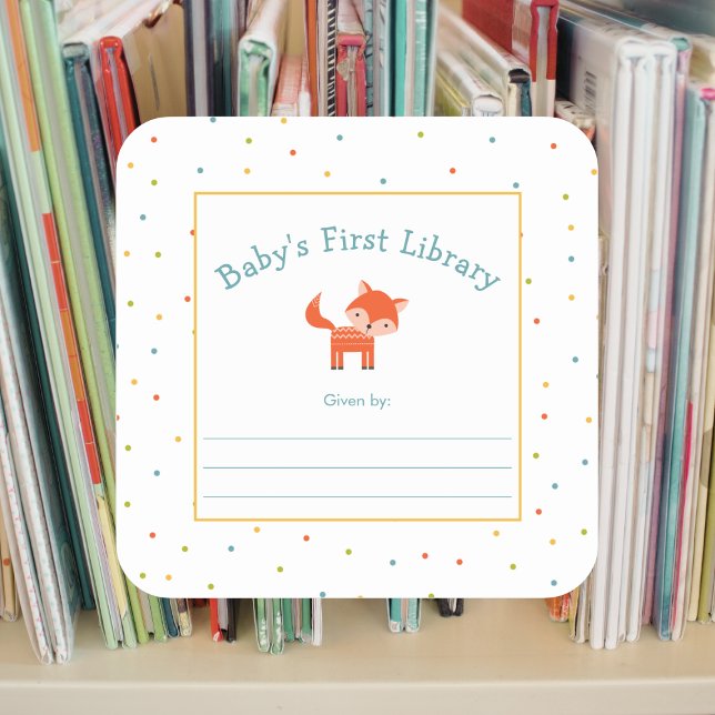 Cute Fox Baby's First Library bookplate (Creator Uploaded)