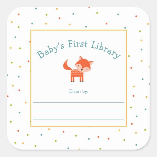 Cute Fox Babys First Library bookplate