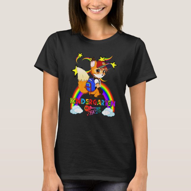 Cute Fox Backpack Baseball Cap Rainbow KINDERGARTE T-Shirt (Front)
