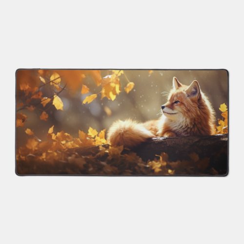 Cute Fox Basking in Autumn Desk Mat