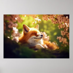 Cute Fox Basking in Spring Poster