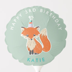 Cute Fox Birthday Party Hat Colorful Stripes Balloon