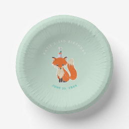 Cute Fox Birthday Party Hat Mint Green Paper Bowls