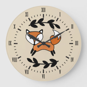 Cute Fox & Black Laurels Large Clock