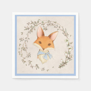 Cute Fox Blue Floral Boy Napkins