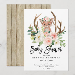 cute fox boho floral modern baby shower invitation