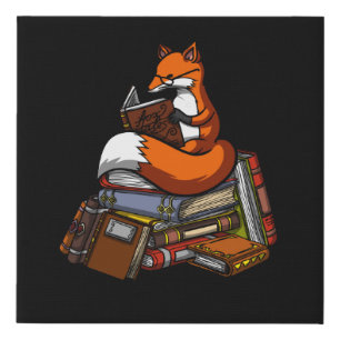 Cute Fox Book Reading Animal Faux Canvas Print