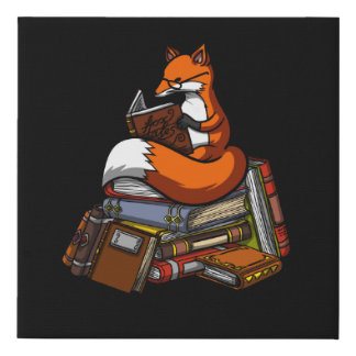Cute Fox Book Reading Animal Faux Canvas Print