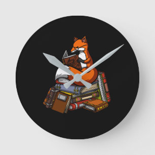 Cute Fox Book Reading Animal Round Clock