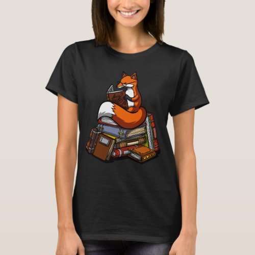 Cute Fox Book Reading Animal T_Shirt