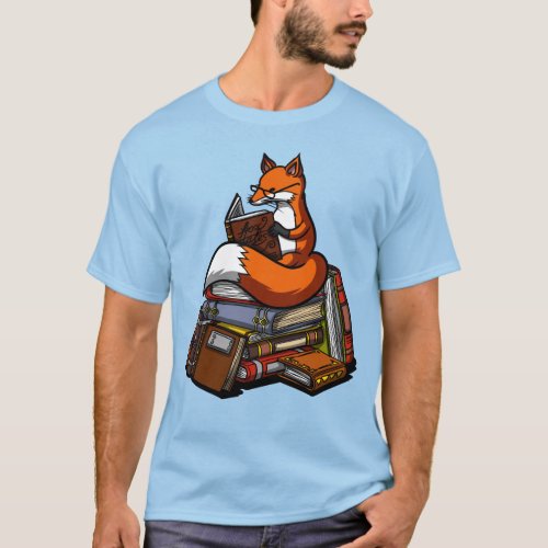 Cute Fox Book Reading Animal T_Shirt