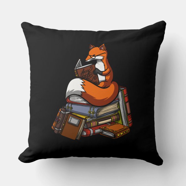 Cute Fox Book Reading Animal Throw Pillow (Front)