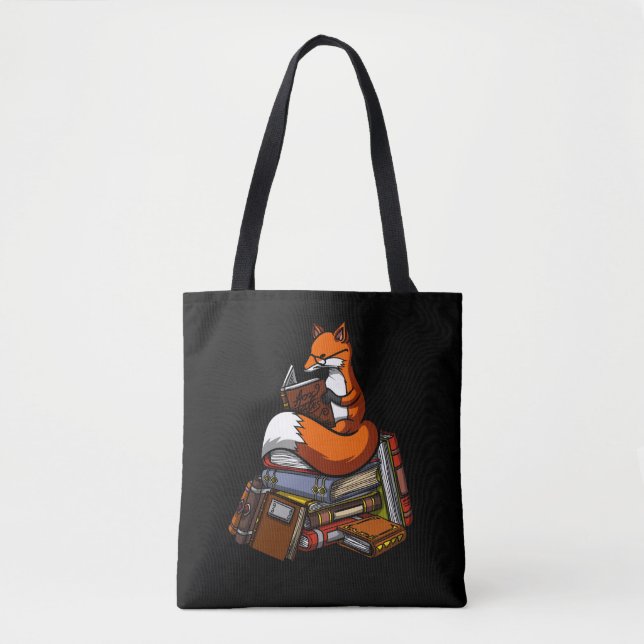 Cute Fox Book Reading Animal Tote Bag (Front)