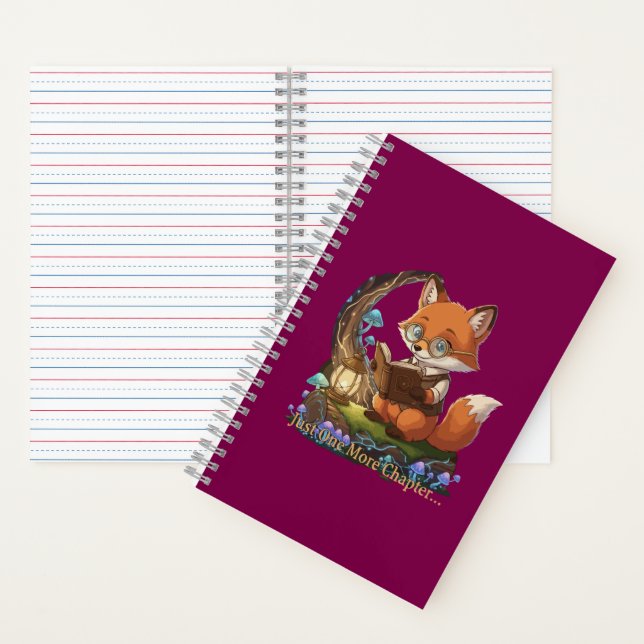  Cute Fox Bookworm "Just One More Chapter" Whimsic Notebook (Inside)