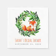 Cute Fox Bridal Shower Watercolor Greenery Wreath