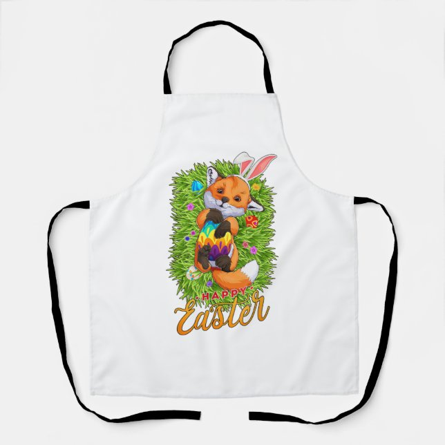 Cute Fox Bunny Ears Happy Easter Fox with Easter E Apron (Front)