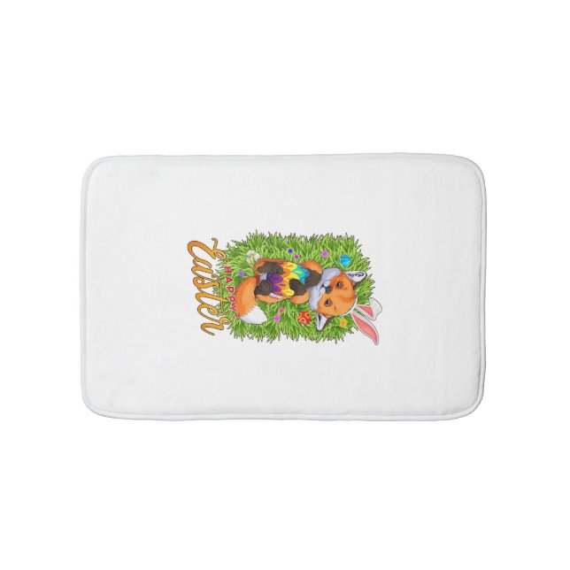 Cute Fox Bunny Ears Happy Easter Fox with Easter E Bath Mat (Front)