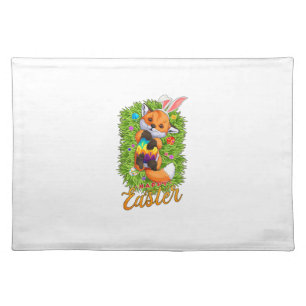 Cute Fox Bunny Ears Happy Easter Fox with Easter E Cloth Placemat