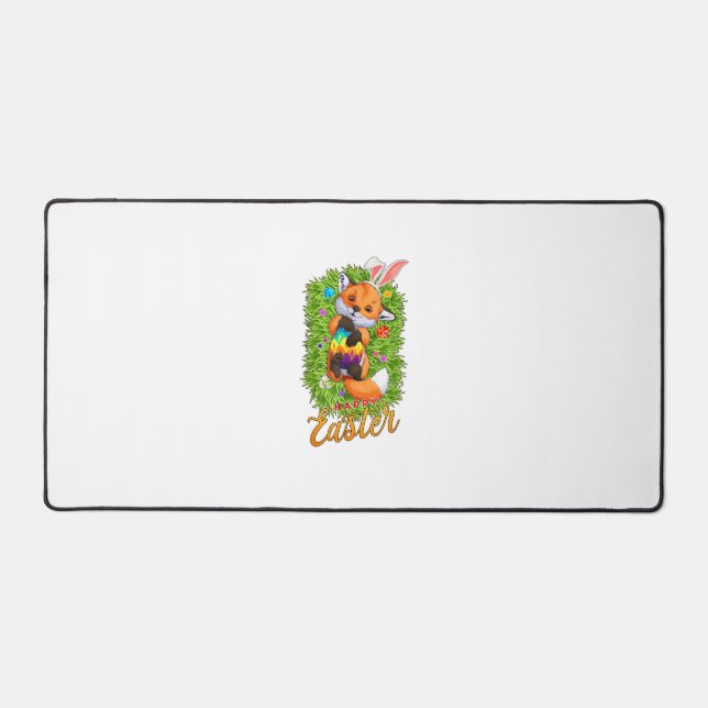 Cute Fox Bunny Ears Happy Easter Fox with Easter E Desk Mat (Front)