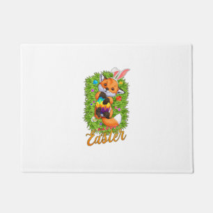 Cute Fox Bunny Ears Happy Easter Fox with Easter E Doormat