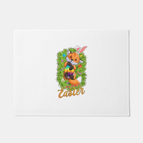 Cute Fox Bunny Ears Happy Easter Fox with Easter E Doormat