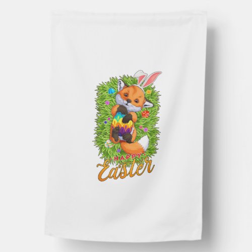 Cute Fox Bunny Ears Happy Easter Fox with Easter E House Flag