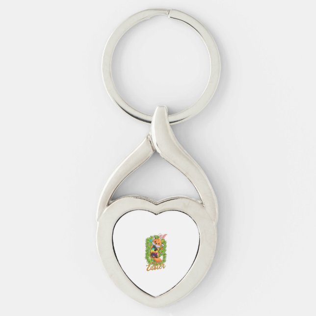Cute Fox Bunny Ears Happy Easter Fox with Easter E Keychain (Front)