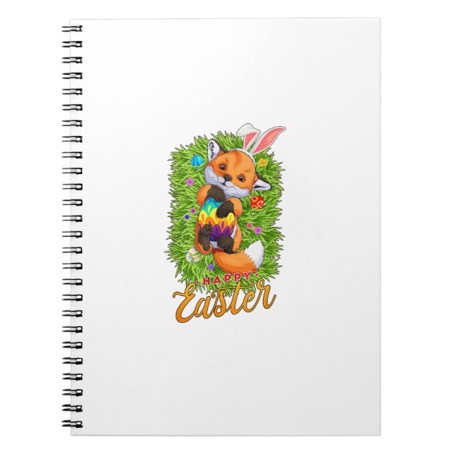 Cute Fox Bunny Ears Happy Easter Fox with Easter E Notebook (Front)